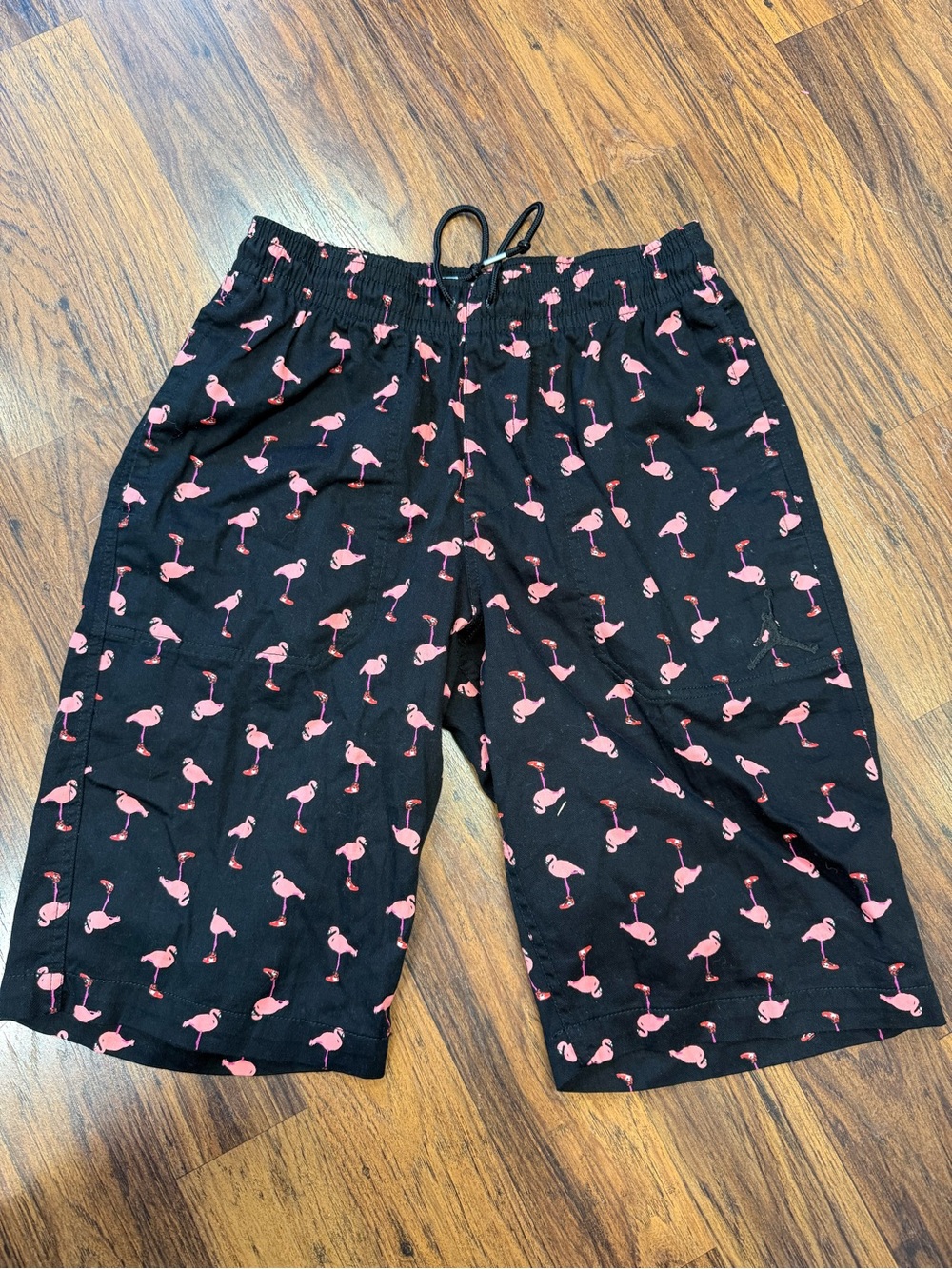 Jordan Black Shorts with Pink Flamingo Print